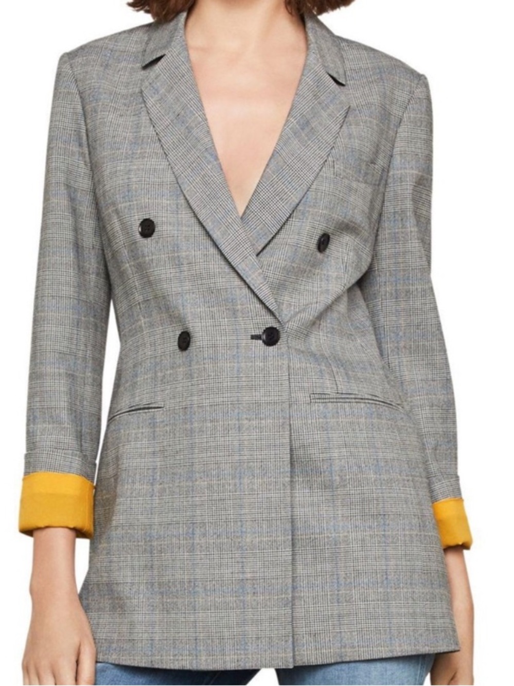 BCBGMAXAZRIA  Gray Plaid Double Breasted Jacket Blazer Size Small
